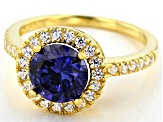 Pre-Owned Blue and White Cubic Zirconia 18k Yellow Gold Over Sterling Silver Ring 3.88ctw