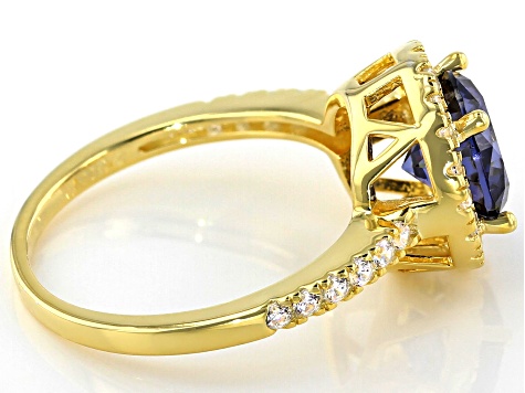 Pre-Owned Blue and White Cubic Zirconia 18k Yellow Gold Over Sterling Silver Ring 3.88ctw