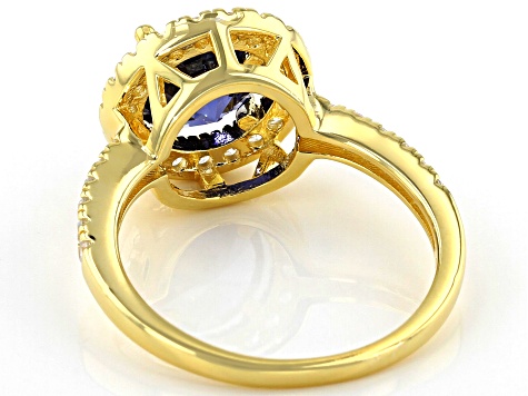 Pre-Owned Blue and White Cubic Zirconia 18k Yellow Gold Over Sterling Silver Ring 3.88ctw
