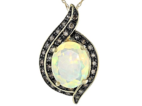 Pre-Owned Multi Color Ethiopian Opal 14k Yellow Gold Pendant With Chain 1.51ctw