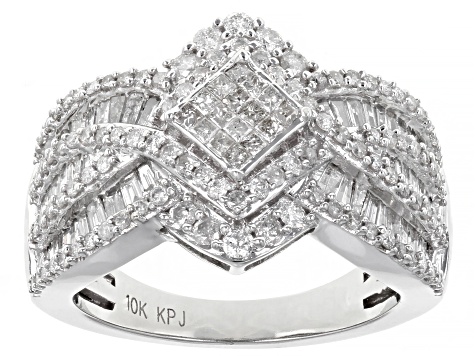 Pre-Owned White Diamond 10k White Gold Cluster Ring 1.50ctw