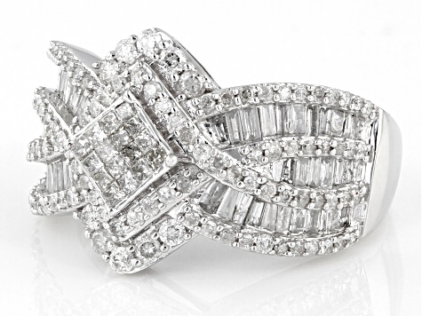 Pre-Owned White Diamond 10k White Gold Cluster Ring 1.50ctw