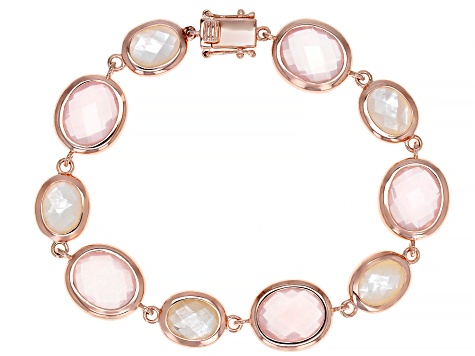 Pre-Owned Pink Rose Quartz 18k Rose Gold Over Sterling Silver Tennis Bracelet