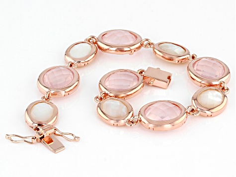 Pre-Owned Pink Rose Quartz 18k Rose Gold Over Sterling Silver Tennis Bracelet