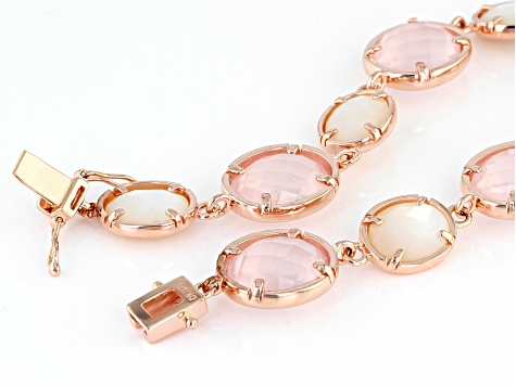 Pre-Owned Pink Rose Quartz 18k Rose Gold Over Sterling Silver Tennis Bracelet