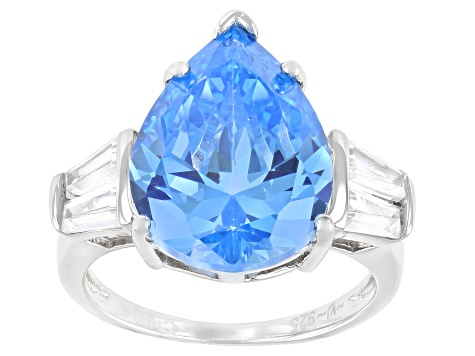Pre-Owned Blue And White Cubic Zirconia Rhodium Over Sterling Silver Ring 13.45ctw