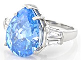 Pre-Owned Blue And White Cubic Zirconia Rhodium Over Sterling Silver Ring 13.45ctw