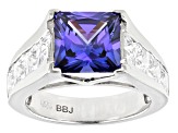 Pre-Owned Blue and White Cubic Zirconia Platinum Over Silver Ring