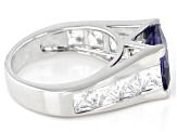Pre-Owned Blue and White Cubic Zirconia Platinum Over Silver Ring