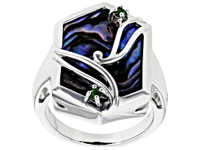 Pre-Owned Multi Color Fancy Shape Abalone Shell Sterling Silver Ring 0.07ctw