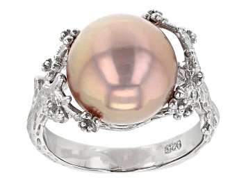 Picture of Pre-Owned Pink Cultured Freshwater Pearl Rhodium Over Sterling Silver Ring