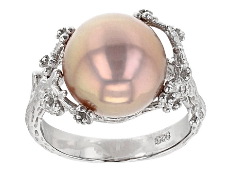 Pre-Owned Pink Cultured Freshwater Pearl Rhodium Over Sterling Silver Ring