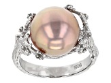 Pre-Owned Pink Cultured Freshwater Pearl Rhodium Over Sterling Silver Ring