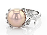 Pre-Owned Pink Cultured Freshwater Pearl Rhodium Over Sterling Silver Ring