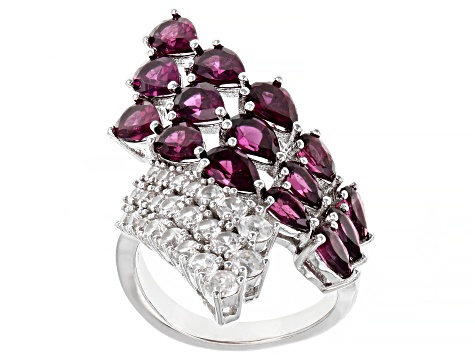 Pre-Owned Purple Rhodolite Rhodium Over Sterling Silver Ring 6.79ctw