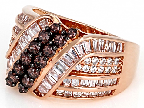 Pre-Owned Mocha And White Cubic Zirconia 18k Rose Gold Over Sterling Silver Ring 2.93ctw