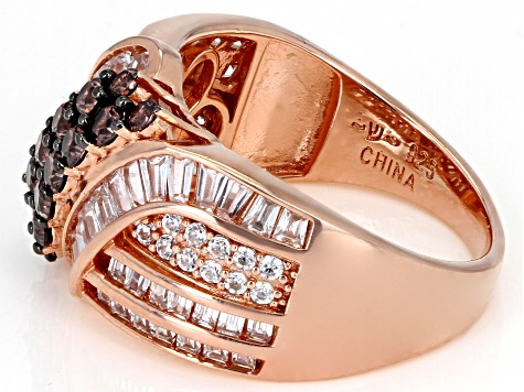 Pre-Owned Mocha And White Cubic Zirconia 18k Rose Gold Over Sterling Silver Ring 2.93ctw