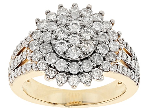 Pre-Owned White Diamond 3k Gold Cluster Ring 1.35ctw