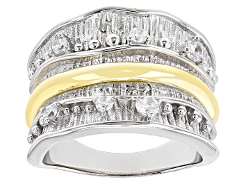 Picture of Pre-Owned White Cubic Zirconia Rhodium And 14k Yellow Gold Over Sterling Silver Ring 0.42ctw