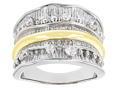 Pre-Owned White Cubic Zirconia Rhodium And 14k Yellow Gold Over Sterling Silver Ring 0.42ctw