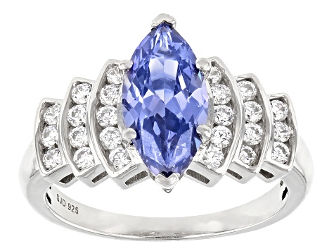 Pre-Owned Blue And White Cubic Zirconia Rhodium Over Sterling Silver Ring 3.55ctw