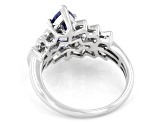 Pre-Owned Blue And White Cubic Zirconia Rhodium Over Sterling Silver Ring 3.55ctw