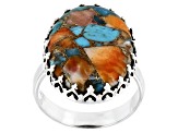 Pre-Owned Blended Spiny Oyster Shell and Turquoise Sterling Silver Ring