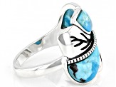 Pre-Owned Free-form Cabochon Turquoise Oxidized Sterling Silver Leaf Ring