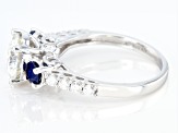 Pre-Owned Moissanite And Blue Sapphire Platineve Ring 2.20ctw DEW.