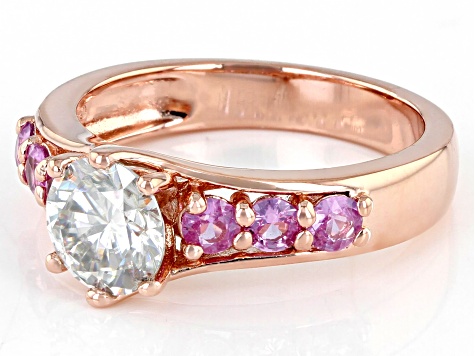 Pre-Owned Moissanite and pink sapphire 14k rose gold over silver ring 1.20ct Dew