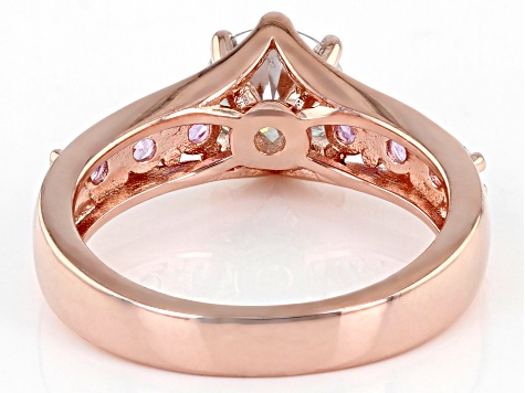 Pre-Owned Moissanite and pink sapphire 14k rose gold over silver ring 1.20ct Dew
