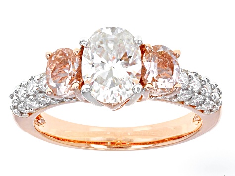 Pre-Owned Moissanite Fire® 1.98ctw DEW And .62ctw Morgainte 14k Rose Gold Over Silver Ring