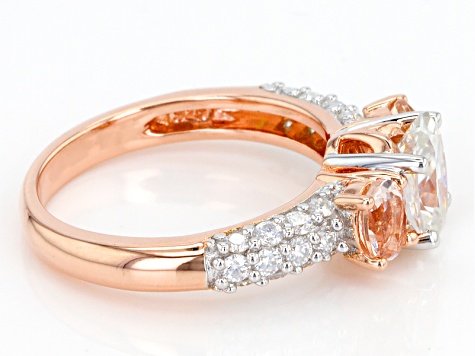 Pre-Owned Moissanite Fire® 1.98ctw DEW And .62ctw Morgainte 14k Rose Gold Over Silver Ring