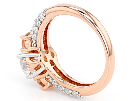 Pre-Owned Moissanite Fire® 1.98ctw DEW And .62ctw Morgainte 14k Rose Gold Over Silver Ring