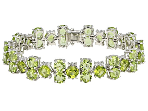 Pre-Owned Green Peridot Rhodium Over Sterling Silver Bracelet 33.70ctw