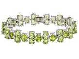 Pre-Owned Green Peridot Rhodium Over Sterling Silver Bracelet 33.70ctw