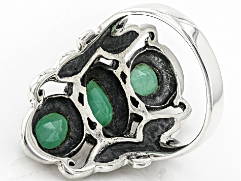 Pre-Owned Green Emerald Sterling Silver 3-Stone Ring. 1.50ctw