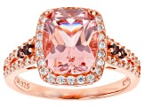 Pre-Owned Morganite Simulant, Brown, And White Cubic Zirconia 18K Rose Gold Over Sterling Silver Rin