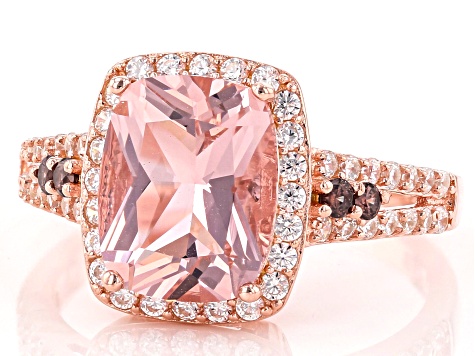 Pre-Owned Morganite Simulant, Brown, And White Cubic Zirconia 18K Rose Gold Over Sterling Silver Rin