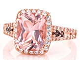 Pre-Owned Morganite Simulant, Brown, And White Cubic Zirconia 18K Rose Gold Over Sterling Silver Rin