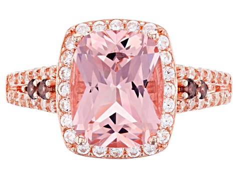 Pre-Owned Morganite Simulant, Brown, And White Cubic Zirconia 18K Rose Gold Over Sterling Silver Rin