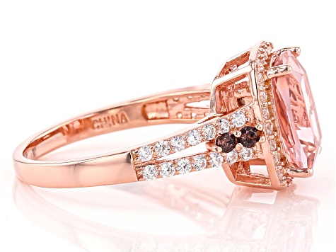 Pre-Owned Morganite Simulant, Brown, And White Cubic Zirconia 18K Rose Gold Over Sterling Silver Rin
