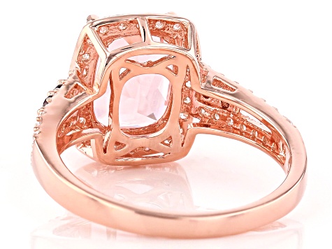 Pre-Owned Morganite Simulant, Brown, And White Cubic Zirconia 18K Rose Gold Over Sterling Silver Rin