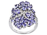 Pre-Owned Blue Tanzanite Rhodium Over Sterling Silver Ring 3.89ctw