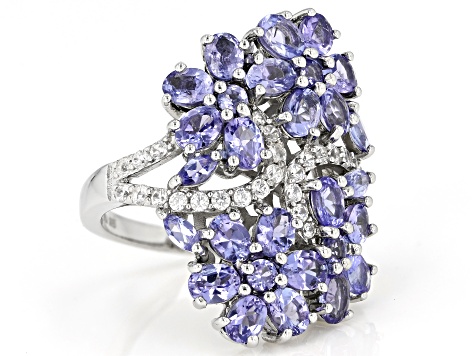 Pre-Owned Blue Tanzanite Rhodium Over Sterling Silver Ring 3.89ctw