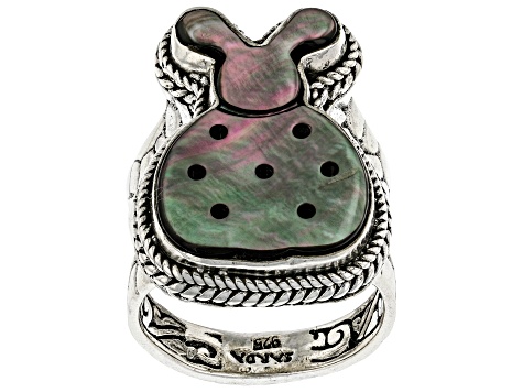 Pre-Owned Carved Mother-of-Pearl Silver Ladybug Ring