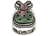 Pre-Owned Carved Mother-of-Pearl Silver Ladybug Ring
