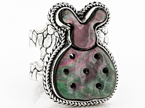 Pre-Owned Carved Mother-of-Pearl Silver Ladybug Ring