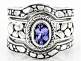 Pre-Owned Blue Tanzanite Silver Stackable Set of 3 Rings 0.64ct