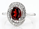 Pre-Owned Oval Red Garnet and Round Lab Created White Sapphire Rhodium Over Sterling Silver Ring 1.6